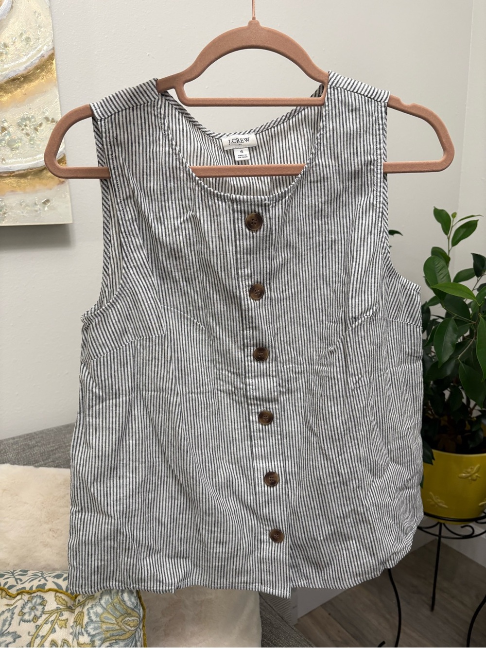 J. Crew Striped Button-Front Sleeveless Top in Black and White